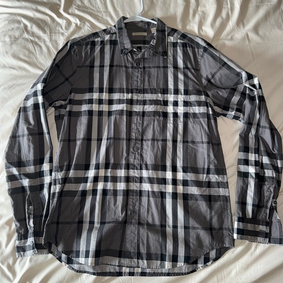 Burberry Black and White Checkered Button Down Shirt - Picture 1 of 5